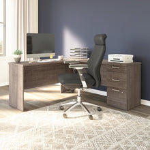 Load image into Gallery viewer, 65" L-Shaped Desk with 3 Drawers in Warm Gray Maple