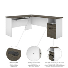 Load image into Gallery viewer, 71" x 59" L-shaped Desk with Hutch in White & Walnut Gray