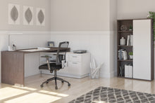 Load image into Gallery viewer, 71" Modern L-Shaped Desk Set with Credenza & Cabinet in Bark Gray/White