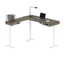 Load image into Gallery viewer, 71" Walnut Gray and White Standing L-Shaped Desk