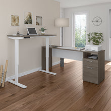 Load image into Gallery viewer, Bark Gray and White 71" Adjustable L-Shaped Desk with Attached File