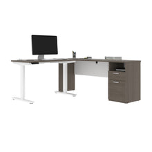 Load image into Gallery viewer, Bark Gray and White 71&quot; Adjustable L-Shaped Desk with Attached File
