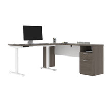 Load image into Gallery viewer, Bark Gray and White 71" Adjustable L-Shaped Desk with Attached File