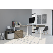Load image into Gallery viewer, 71" Adjustable-height Standing Desk in Walnut Gray and White with Credenza