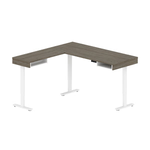 71" Walnut Gray and White Standing L-Shaped Desk
