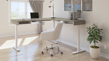 Load image into Gallery viewer, 71" Walnut Gray and White Standing L-Shaped Desk