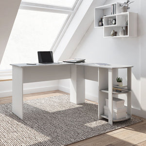 54" White/Gray L-Shaped Desk with Bookshelf