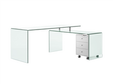 Load image into Gallery viewer, Ultra Modern L-shaped Glass Desk with White Cabinet
