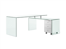 Load image into Gallery viewer, Ultra Modern L-shaped Glass Desk with White Cabinet