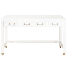 Load image into Gallery viewer, Matte White Lacquer & Brushed Brass 54" Office Desk