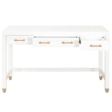 Load image into Gallery viewer, Matte White Lacquer &amp; Brushed Brass 54&quot; Office Desk
