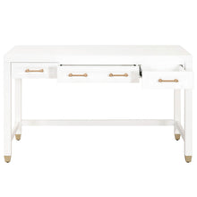 Load image into Gallery viewer, Matte White Lacquer & Brushed Brass 54" Office Desk