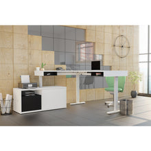 Load image into Gallery viewer, 71" Variable-height Desk in Black and White with Credenza