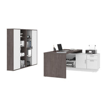 Load image into Gallery viewer, L-Shaped 71" Bark Gray and White Executive Desk with Storage
