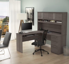 Load image into Gallery viewer, 60" Bark Gray L-Shaped Desk with Hutch & Extra Storage