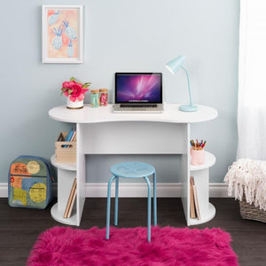 48" Student Desk in White with Rounded Edges and Built-in Shelves