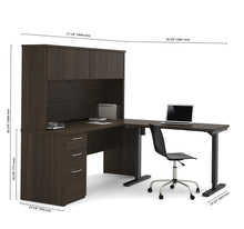 Load image into Gallery viewer, L-Shaped Adjustable Office Desk with Hutch in Dark Chocolate