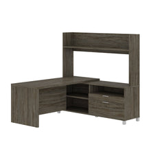Load image into Gallery viewer, Walnut Gray 71" x 71" L-Shaped Desk with Open-top Hutch