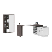 Load image into Gallery viewer, 71" Modern L-Shaped Desk Set with Credenza & Cabinet in Bark Gray/White