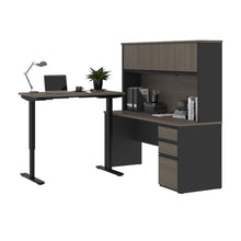 Load image into Gallery viewer, 71" Desk & Hutch with Included Height Adjustable Desk in Bark Gray & Slate