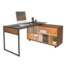 Load image into Gallery viewer, 56&quot; L-Desk with Credenza in Checkered Oak
