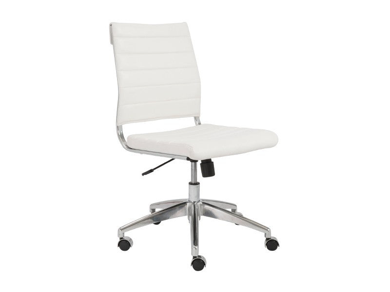 White leather desk top chair armless
