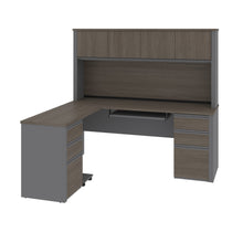 Load image into Gallery viewer, Premium L-shaped Desk with Hutch in Bark Gray and Slate