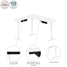 Load image into Gallery viewer, 71" White and Black Programmable Standing L-Shaped Desk