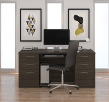 Load image into Gallery viewer, 66" Executive Desk with Two Pedestals in Dark Chocolate