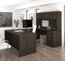 Load image into Gallery viewer, Modern U-shaped Premium Office Desk with Hutch in Dark Chocolate
