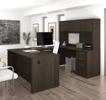 Load image into Gallery viewer, Modern U-shaped Premium Office Desk with Hutch in Dark Chocolate