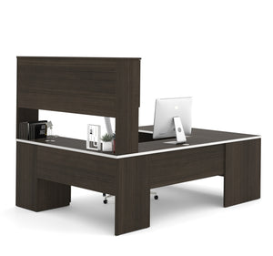 Dark Chocolate Modern U-shaped Office Desk with Brushed Nickel Accents