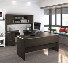 Load image into Gallery viewer, Dark Chocolate Modern U-shaped Office Desk with Brushed Nickel Accents