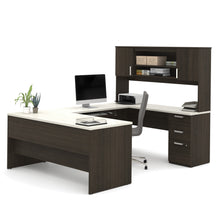 Load image into Gallery viewer, Dark Chocolate & White Modern U-shaped Office Desk