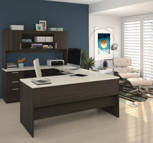 Load image into Gallery viewer, Dark Chocolate &amp; White Modern U-shaped Office Desk
