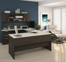 Load image into Gallery viewer, Dark Chocolate & White Modern U-shaped Office Desk