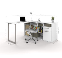 Load image into Gallery viewer, Integrated Modern White L-Shaped Desk with Gray Accent Leg
