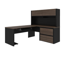 Load image into Gallery viewer, 71" x 83" Antigua & Black L-shaped Desk with Hutch & Oversized File Cabinet