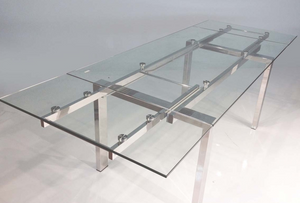 Modern Glass Conference Table or Desk with Polished Stainless Legs