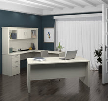 Load image into Gallery viewer, Modern Premium U-shaped Desk with Hutch in White Chocolate