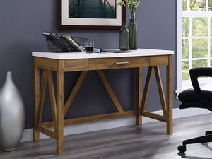 46" Natural Walnut & Marble Office Desk in Classic Farmhouse Style