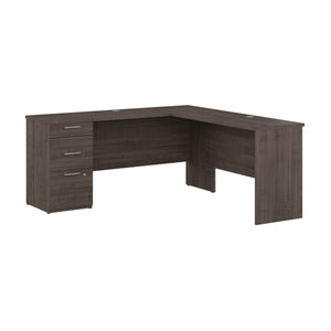 65" L-Shaped Desk with 3 Drawers in Warm Gray Maple