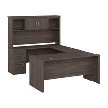 Load image into Gallery viewer, 67" Gray Maple Executive U-Shaped Desk with Hutch & File