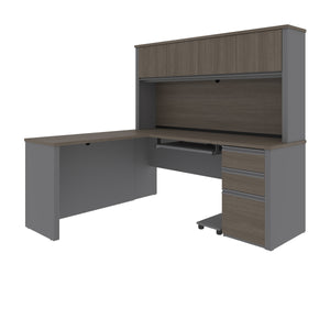 Modern Bark Gray & Slate 71" L-shaped Desk with Hutch
