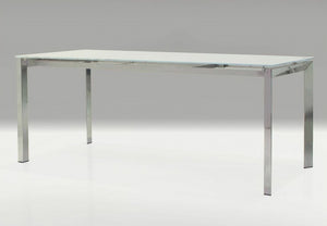 Modern 51" - 71" Extending Executive Desk with White Glass Top & Stainless Steel Frame