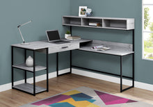 Load image into Gallery viewer, Gray & Black Metal 59" L-Shaped Corner Desk