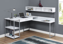 Load image into Gallery viewer, White &amp; Silver Metal 59&quot; L-Shaped Corner Desk
