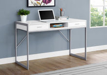 Load image into Gallery viewer, Compact White & Silver Desk w/ 2 Drawers