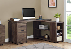 60" L-Shaped Office Desk in Brown Woodgrain