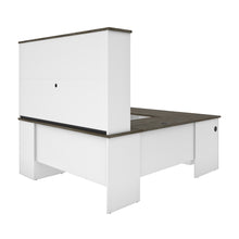 Load image into Gallery viewer, Modern U-shaped Desk with Hutch in White & Walnut Gray